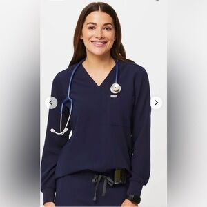 Figs Limited Edition Catarina One Pocket Long Sleeve Scrub Top Navy Blue Small